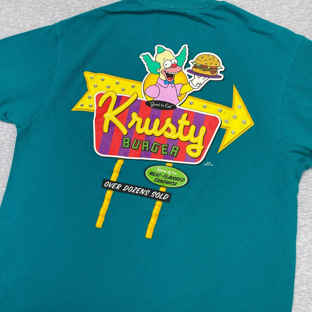 The Simpsons T-Shirt Mens M Krusty Burger Teal Graphic Mad Engine EUC